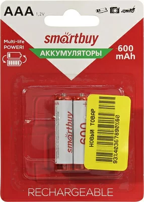 Аккумулятор Smartbuy SBBR-3A02BL600 (1.2V 600mAh) NiMh Size  "AAA"  уп.2шт