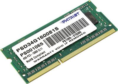 Модуль памяти Patriot PSD34G160081S DDR3 SODIMM 4Gb PC3-12800 CL11 (for  NoteBook)