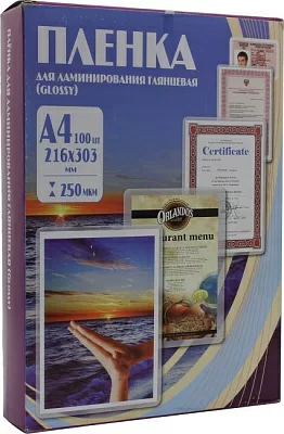 Пакеты для ламинирования PLP12123-1 (A4 250мкм Gloss  уп.100 шт)