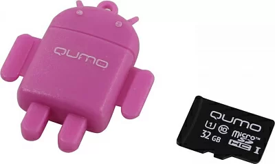 Карта памяти Qumo Fundroid QM32GCR-MSD10-FD-PNK MicroSDHC Memory Card 32Gb Class10 + USB  microSD Reader