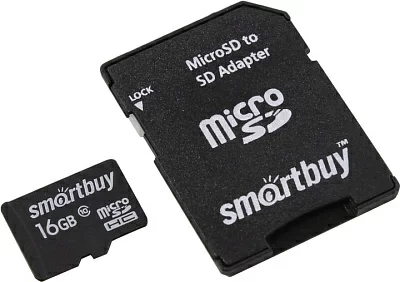 Карта памяти SmartBuy SB16GBSDCL10-01LE microSDHC 16Gb Class10 + microSD-->SD Adapter