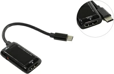 Кабель-адаптер MHL USB-C ->  HDMI  (F) (питание  miсroUSB)