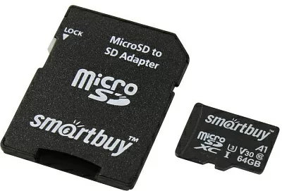 Карта памяти SmartBuy SB64GBSDU1A-AD microSDXC 64Gb UHS-I U3  A1  V30  + microSD-->SD  Adapter