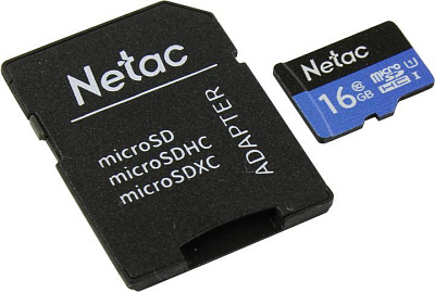 Карта памяти Netac NT02P500STN-016G-R microSDHC Memory Card 16Gb UHS-I U1 Class  10  + microSD-->SD  Adapter