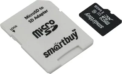 Карта памяти SmartBuy SB64GBSDCL10U3L-01 microSDXC 64Gb UHS-I  U3  + microSD-->SD  Adapter