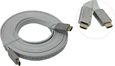 AOpen ACG568F-S-5м Кабель HDMI to HDMI (19M -19M) 5м плоский ver2.0 белый