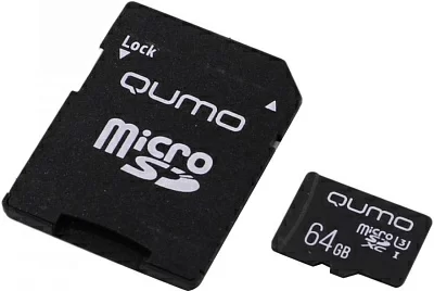 Карта памяти Qumo QM64GMICSDXC10U3 microSDXC 64Gb Class10 UHS-I U3 +  microSD-->SD Adapter