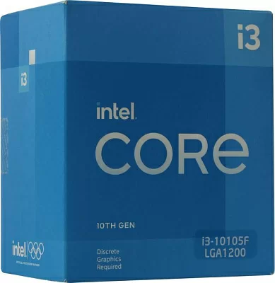 Процессор CPU Intel Core i3-10105F BOX  3.7  GHz  /4core/6Mb/65W/8 GT/s  LGA1200